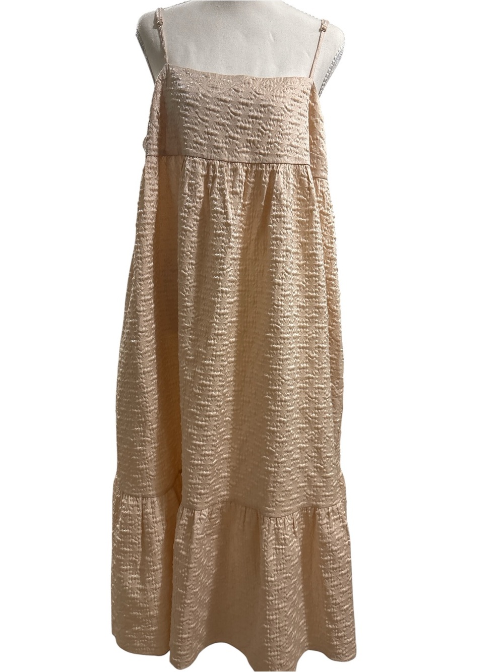 Kika Vargas Neutral Beige Textured Tiered Maxi Dress XL